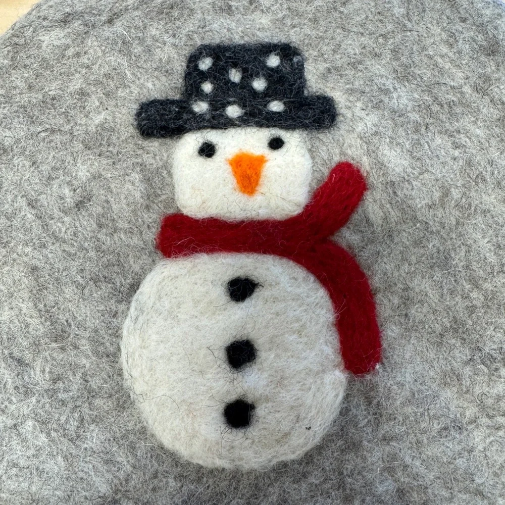 Handmade Felted Wool Snowman Trivet 8.5